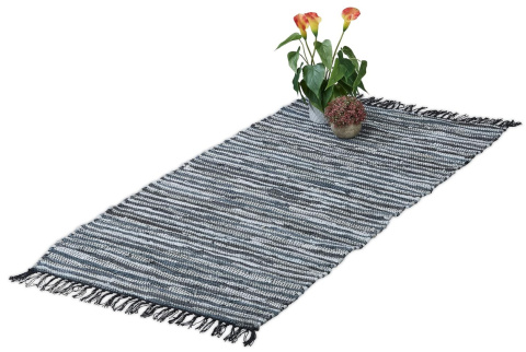 Relaxdays – Dywan z Łatkami, Ręcznie Tkany, Bawełna i Skóra, 70 x 140 cm, Antypoślizgowy, Szary Relaxdays – Dywan z Łatkami, Ręcznie Tkany, Bawełna i Skóra, 70 x 140 cm, Antypoślizgowy, Szary