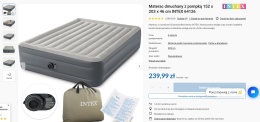 INTEX 64126 Materac Dmuchany Dwuosobowy Dura-Beam Plus z Wbudowaną Pompką Elektryczną 220-240V – 152x203x46 cm, Grafitowo-Beżowy