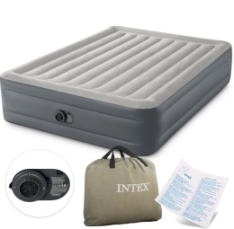 INTEX 64126 Materac Dmuchany Dwuosobowy Dura-Beam Plus z Wbudowaną Pompką Elektryczną 220-240V – 152x203x46 cm, Grafitowo-Beżowy