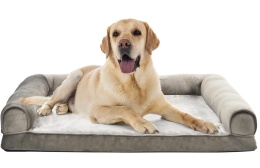 Amazon Basics – Piankowe Legowisko / Sofa XL dla Psa w Kształcie Litery U, Ze Zdejmowanym Pokrowcem, Brązowe, 112 x 89 x 20 cm