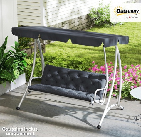 Outsunny Poduszka na materac z oparciem na ławkę ogrodową huśtawkę 3-osobową sofę, duży komfort 150 x 98 x 8 cm, kolor szary Outsunny Poduszka na materac z oparciem na ławkę ogrodową huśtawkę 3-osobową sofę, duży komfort 150 x 98 x 8 cm, kolor szary