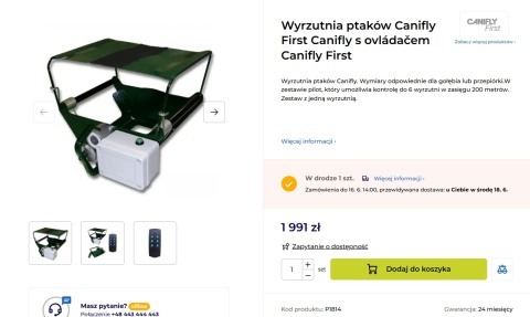 Wyrzutnia Ptaków Canifly First z Pilotem Canicom 1500 PRO, Wodoszczelna, dla Gołębi/Przepiórek, Zasięg 200m Wyrzutnia Ptaków Canifly First z Pilotem Canicom 1500 PRO, Wodoszczelna, dla Gołębi/Przepiórek, Zasięg 200m