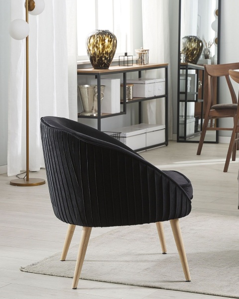 Fotel welurowy czarny TROMSO w stylu retro Fotel welurowy czarny TROMSO w stylu retro