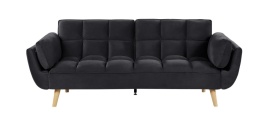Sofa rozkładana ASBY Welur Czarny dla 3 osób