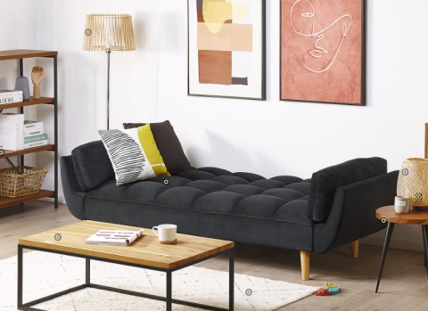Sofa rozkładana ASBY Welur Czarny dla 3 osób Sofa rozkładana ASBY Welur Czarny dla 3 osób