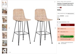 Beliani Krzesło Barowe CASSITA Rattan Naturalny Rustykalne