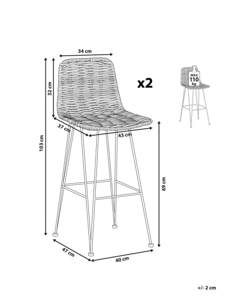 Beliani Krzesło Barowe CASSITA Rattan Naturalny Rustykalne Beliani Krzesło Barowe CASSITA Rattan Naturalny Rustykalne