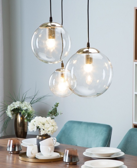 Beliani Lampa wisząca LADON 3-punktowa Szklana Przezroczysta ze złotym mocowaniem Beliani Lampa wisząca LADON 3-punktowa Szklana Przezroczysta ze złotym mocowaniem