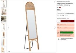 Beliani Lustro Stojące BRUSSEY 170 cm Rattan Naturalny