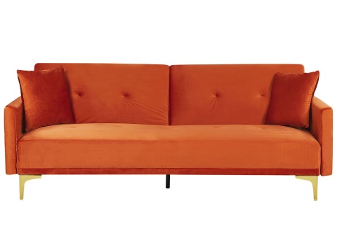 Beliani Sofa Rozkładana LUCAN Pomarańczowy Welur 3-osobowa