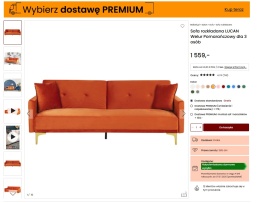 Beliani Sofa Rozkładana LUCAN Pomarańczowy Welur 3-osobowa