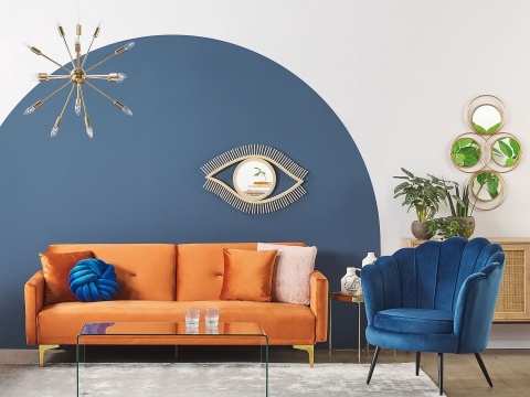 Beliani Sofa Rozkładana LUCAN Pomarańczowy Welur 3-osobowa Beliani Sofa Rozkładana LUCAN Pomarańczowy Welur 3-osobowa