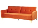 Beliani Sofa Rozkładana LUCAN Pomarańczowy Welur 3-osobowa