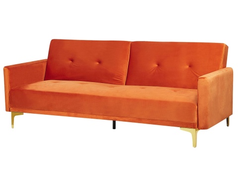 Beliani Sofa Rozkładana LUCAN Pomarańczowy Welur 3-osobowa Beliani Sofa Rozkładana LUCAN Pomarańczowy Welur 3-osobowa