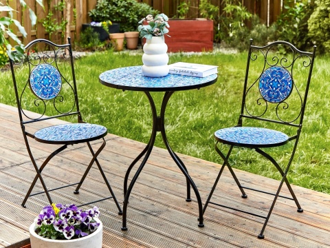 Beliani Stolik Bistro CIGLIANO Czarny z Ceramicznym Blatem Mozaikowym Ø 60 cm Beliani Stolik Bistro CIGLIANO Czarny z Ceramicznym Blatem Mozaikowym Ø 60 cm