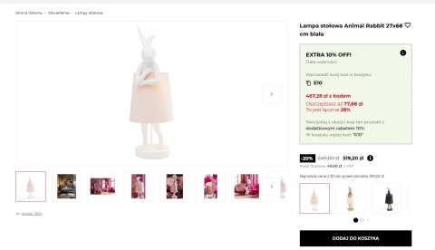 Designerska Lampa Stołowa KARE Rabbit z Różowym Abażurem, 68 cm Designerska Lampa Stołowa KARE Rabbit z Różowym Abażurem, 68 cm