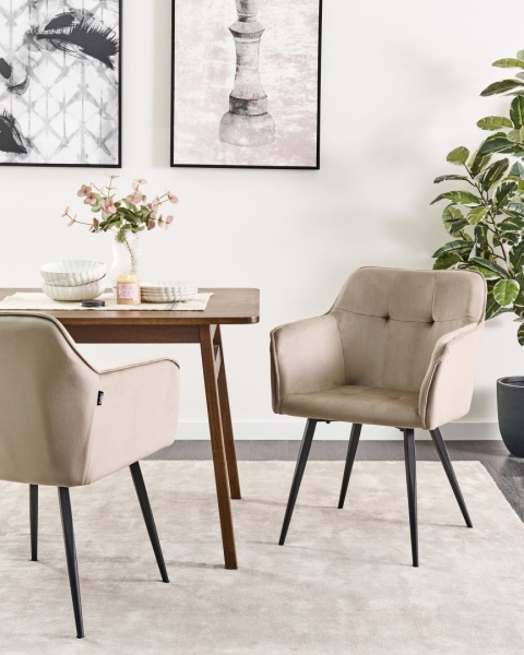 Eleganckie Krzesło Aksamitne Beliani JASMIN, Taupe Eleganckie Krzesło Aksamitne Beliani JASMIN, Taupe