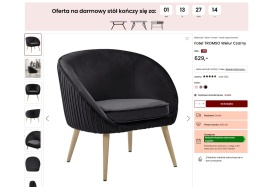 Fotel welurowy czarny TROMSO w stylu retro