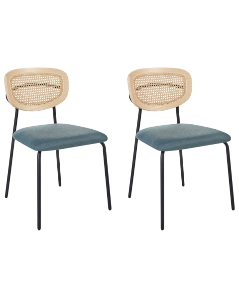 Krzesło do Jadalni Beliani MAYETTA, Rattan i Turkusowa Tkanina Krzesło do Jadalni Beliani MAYETTA, Rattan i Turkusowa Tkanina