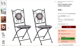 Krzesło ogrodowe CARIATI, Metalowe, Czarny – Styl Vintage, Mozaika