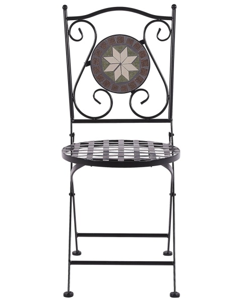 Krzesło ogrodowe CARIATI, Metalowe, Czarny – Styl Vintage, Mozaika Krzesło ogrodowe CARIATI, Metalowe, Czarny – Styl Vintage, Mozaika