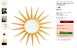 Lustro ścienne beliani PERELLI – metalowe, złote, 60 × 60 cm, dekoracyjne lustro w stylu sunburst