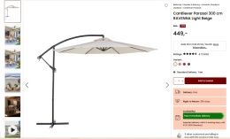 Parasolka ogrodowa Cantilever RAVENNA 300 cm, Beżowa – Mechanizm korbkowy, Obrót 360°