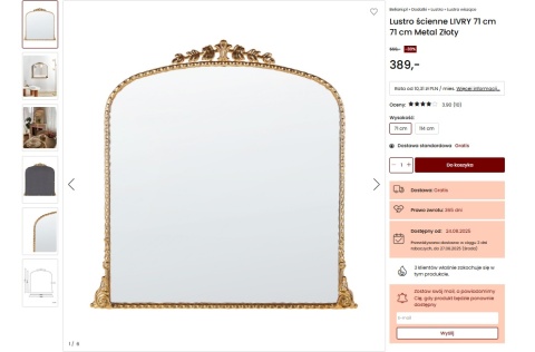 Lustro ścienne LIVRY – złote, 71 × 71 cm Lustro ścienne LIVRY – złote, 71 × 71 cm