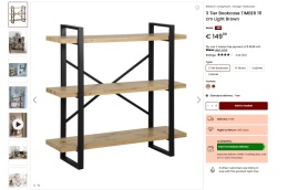 beliani Regał 3-poziomowy TIMBER 111 cm Jasnobrązowy Industrialny, Otwarty