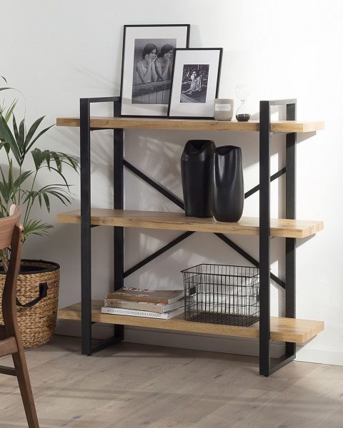 beliani Regał 3-poziomowy TIMBER 111 cm Jasnobrązowy Industrialny, Otwarty beliani Regał 3-poziomowy TIMBER 111 cm Jasnobrązowy Industrialny, Otwarty