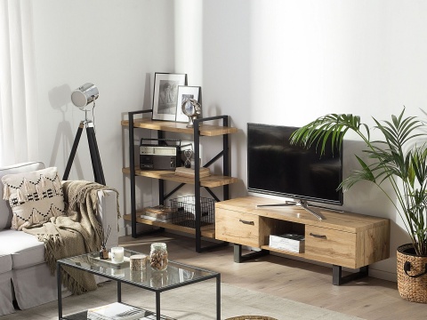 beliani Regał 3-poziomowy TIMBER 111 cm Jasnobrązowy Industrialny, Otwarty beliani Regał 3-poziomowy TIMBER 111 cm Jasnobrązowy Industrialny, Otwarty