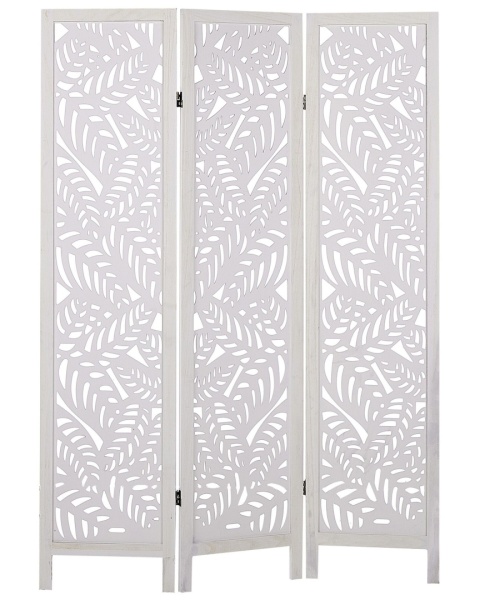 Beliani Parawan MELAGO Biały – 3-Skrzydłowy, Drewniany, 170 x 122 cm