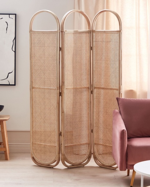 Beliani Parawan CORTONA Jasnobrązowy – 3-Panelowy, Rattanowy, 118 x 180 cm Beliani Parawan CORTONA Jasnobrązowy – 3-Panelowy, Rattanowy, 118 x 180 cm