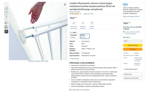 Bramka Zabezpieczająca Munchkin Lindam, Przykręcana, Bezprogowa 64.5-102 cm, Biała Bramka Zabezpieczająca Munchkin Lindam, Przykręcana, Bezprogowa 64.5-102 cm, Biała