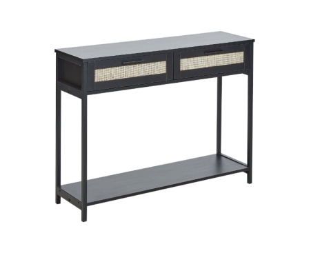 Nowoczesna Konsola Beliani OPOCO Wicker Front, Czarna z Rattanem i Złotymi Uchwytami Nowoczesna Konsola Beliani OPOCO Wicker Front, Czarna z Rattanem i Złotymi Uchwytami