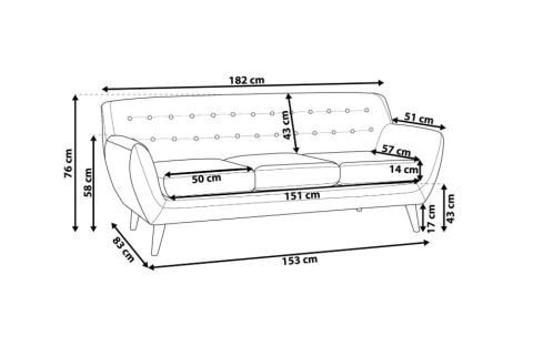 Sofa 3-osobowa Beliani MOTALA, Szara, Styl Retro, Dębowe Nogi Sofa 3-osobowa Beliani MOTALA, Szara, Styl Retro, Dębowe Nogi