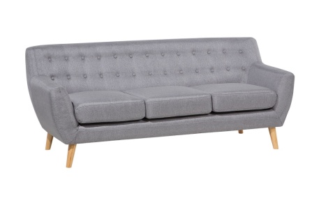 Sofa 3-osobowa Beliani MOTALA, Szara, Styl Retro, Dębowe Nogi Sofa 3-osobowa Beliani MOTALA, Szara, Styl Retro, Dębowe Nogi