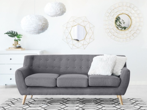 Sofa 3-osobowa Beliani MOTALA, Szara, Styl Retro, Dębowe Nogi Sofa 3-osobowa Beliani MOTALA, Szara, Styl Retro, Dębowe Nogi