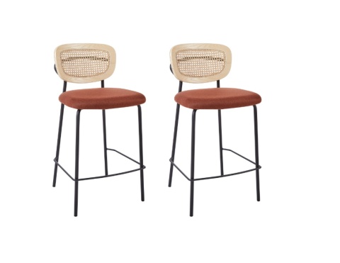 Hoker Barowy Beliani MAYETTA, Rattan i Pomarańczowa Tkanina Hoker Barowy Beliani MAYETTA, Rattan i Pomarańczowa Tkanina