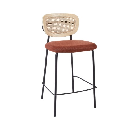 Hoker Barowy Beliani MAYETTA, Rattan i Pomarańczowa Tkanina Hoker Barowy Beliani MAYETTA, Rattan i Pomarańczowa Tkanina