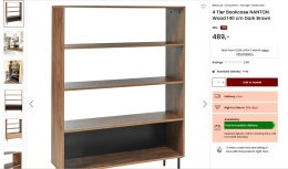 Regał 4-półkowy NANTON, Drewno Ciemne, 140 cm – Nowoczesny Regał z Otwartymi Półkami