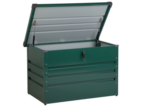Skrzynia ogrodowa CEBROSA 100x62 cm, Metalowa, Zielona – 300 L, Zamek