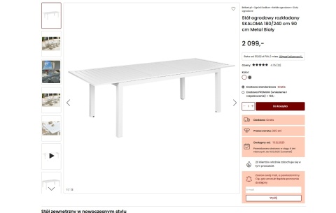 Stół ogrodowy rozkładany biały SKALOMA 180–240 x 90 cm Stół ogrodowy rozkładany biały SKALOMA 180–240 x 90 cm