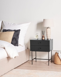 Szafka Nocna COVENTRY Czarna, Ryflowany Front, Styl Nowoczesny