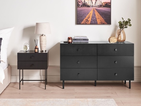 Szafka Nocna COVENTRY Czarna, Ryflowany Front, Styl Nowoczesny Szafka Nocna COVENTRY Czarna, Ryflowany Front, Styl Nowoczesny
