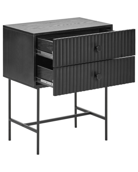 Szafka Nocna COVENTRY Czarna, Ryflowany Front, Styl Nowoczesny Szafka Nocna COVENTRY Czarna, Ryflowany Front, Styl Nowoczesny