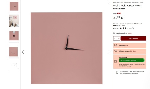 Zegar ścienny TOMAR 40 cm różowy metalowy | Beliani Zegar ścienny TOMAR 40 cm różowy metalowy | Beliani
