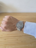 Zegarek Skagen RIIS 40 mm z Szarą Tarczą i Srebrną Bransoletą Mesh