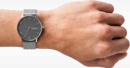 Zegarek Skagen RIIS 40 mm z Szarą Tarczą i Srebrną Bransoletą Mesh
