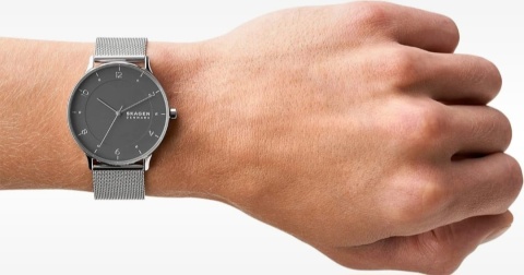 Zegarek Skagen RIIS 40 mm z Szarą Tarczą i Srebrną Bransoletą Mesh
